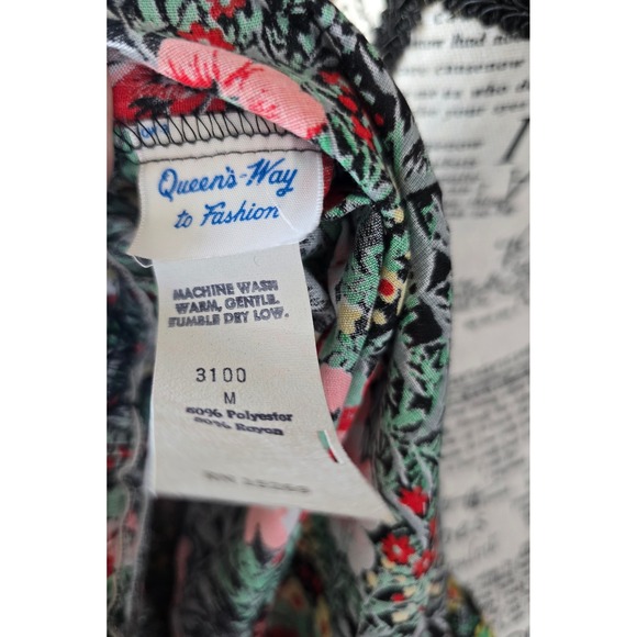 Vintage 70s Queen's Way Black Floral Maxi Dress Size M Retro Boho Summer Hippie - Picture 9 of 13